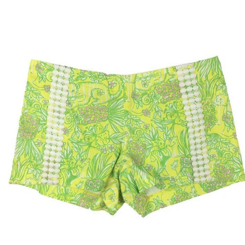 Lilly Pulitzer Liza Crazy Cat House Green Yellow Neón Shorts